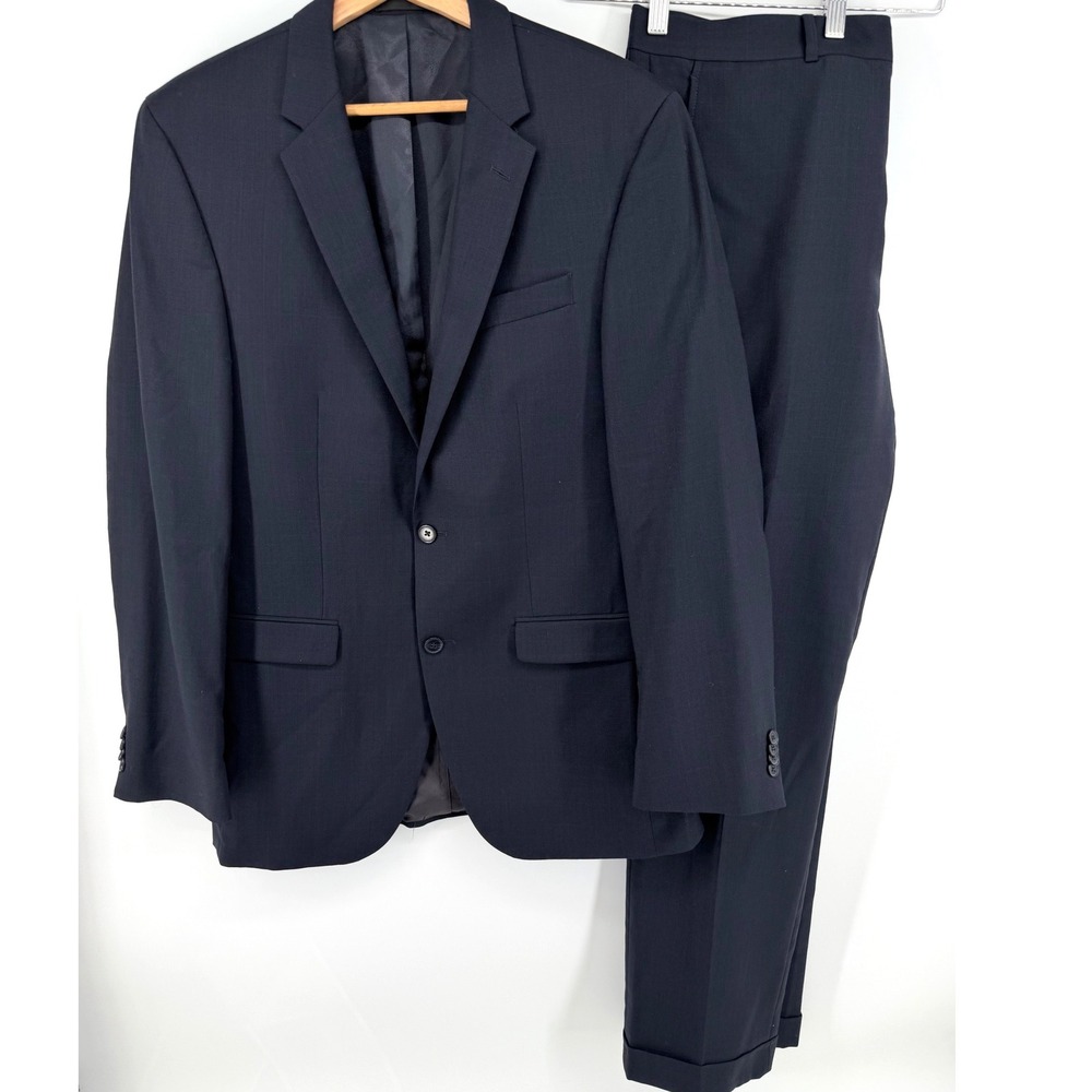 Kenneth Cole New York Mens 40L W34 Gray Glen Plaid 100% Wool 2 Piece Suit READ
